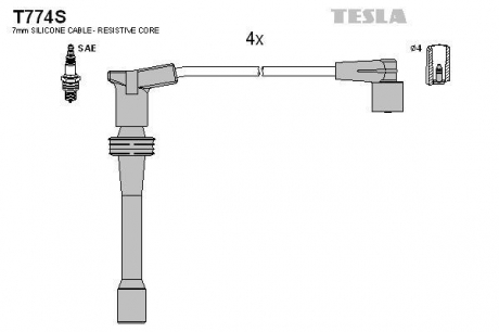 Провод высоковольтный ВАЗ 2110-12 инж. 16 кл. дв. 1,5, к-т, силикон TESLA T774S (фото 1)