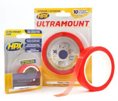 Стрічка двохсторонній ULTRA MOUNT 15мм х 10м прозора HPX UM1510