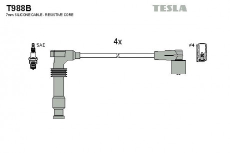 Кабель зажигания, к-кт Opel Frontera A, B 2.2 98- TESLA T988B