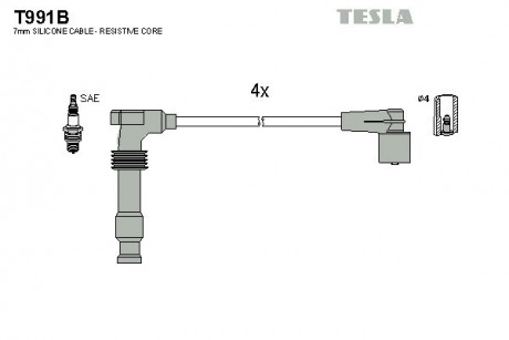 Кабель запалювання, к-кт Opel Astra, Corsa, Vectra TESLA T991B