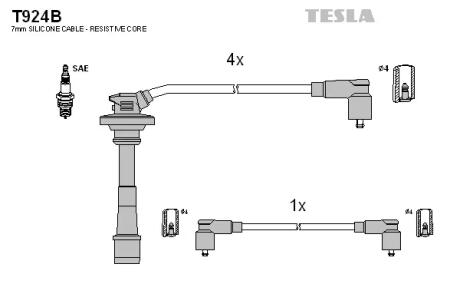 Кабель запалювання, к-кт Toyota Carina E, Avensis 92-00 1,6; 1,8 TESLA T924B