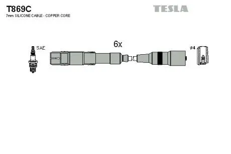 Кабель зажигания, к-кт Audi 92-00 2,6; 2,8 TESLA T869C