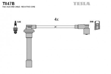 Кабель зажигания, к-кт Honda 87-01 1,4; 1,5; 1,6; 2,2 TESLA T847B