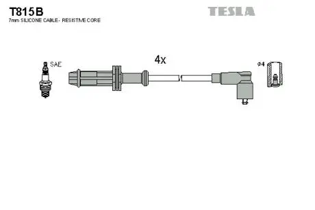 Кабель запалювання, к-кт Citroen, Peugeot 86- 1,0; 1,1; 1,3; 1,4; 1,7 TESLA T815B
