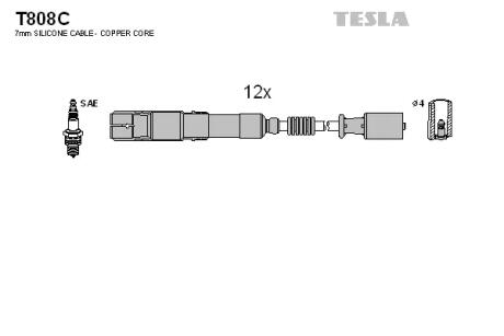 Кабель зажигания, к-кт Mersedes, Chrysler 96-2,4; 2,6; 3,2; 3,7 TESLA T808C
