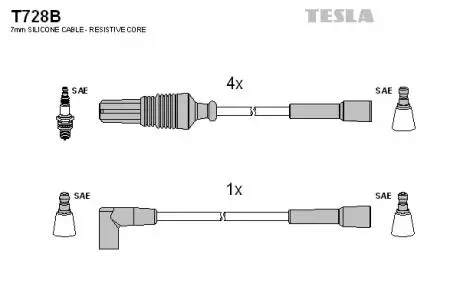 Кабель запалювання, к-кт Citroen, Peugeot 84-98 1,0; 1,1; 1,3; 1,4 TESLA T728B