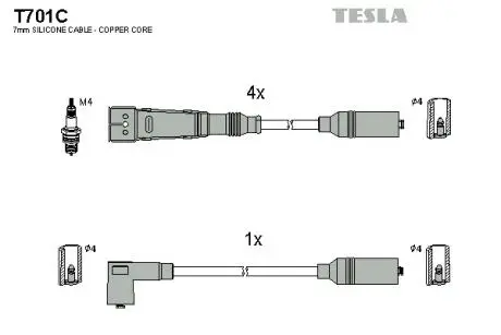 Кабель запалювання, к-кт Audi 80 78-98 1,4; 1,6; 1,8; 2,0 TESLA T701C