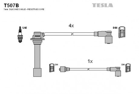 Кабель зажигания, к-кт Mazda 626 GD 2.0 12V 87-9205.92 FE 12V; 2.0 16V FE Cat.16V TESLA T507B