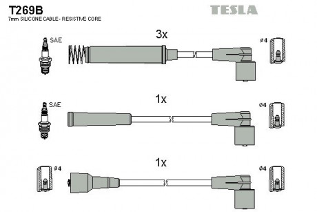 Кабель запалювання, к-кт Opel Ascona 91-99 1,4 TESLA T269B