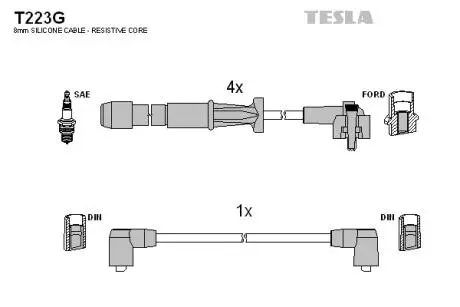 Кабель зажигания, к-кт Ford 91-00 2,0; 2,3 TESLA T223G