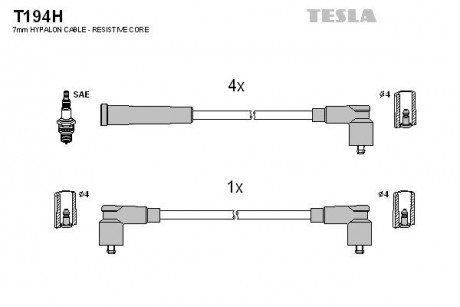 Кабель запалювання, к-кт Skoda Felicia 94-98 1,3 carb TESLA T194H