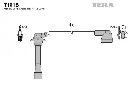 Кабель зажигания, к-кт Mazda 626 1,8, 2,0 97-02 TESLA T181B