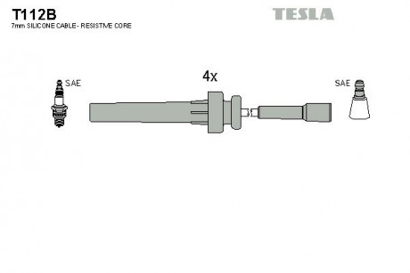 Кабель зажигания, к-кт Chrysler Cruiser 2.0 TESLA T112B