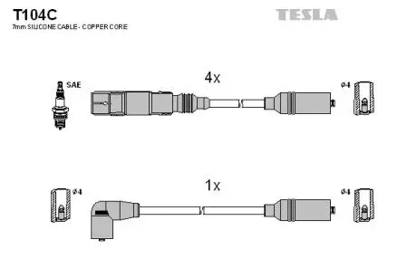 Комплект високовольтних проводів TESLA T104C