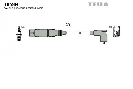 Кабель зажигания, к-кт VAG 1,6 96-05 AKL / APF / AEH / ARM, Skoda Octavia 2,0 AZH / AQY TESLA T059B