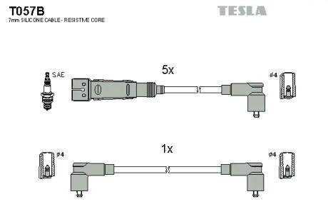 Кабель запалювання, к-кт VW T4 90-03 2,5 AEN / AAF / ACU / AEU / AET TESLA T057B