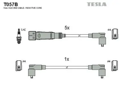 Кабель зажигания, к-кт VW T4 90-03 2,5 AEN / AAF / ACU / AEU / AET TESLA T057B (фото 1)