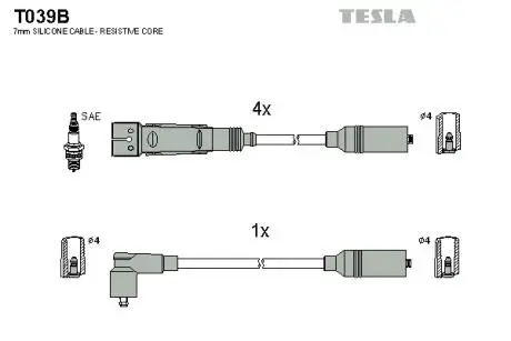 Кабель зажигания, к-кт Audi 100, A6 90-97 2,0 TESLA T039B