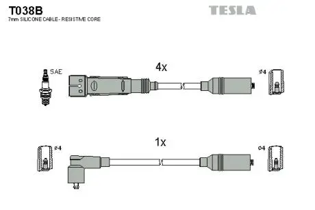 Кабель зажигания, к-кт Audi 80 83-96 1,6; 1,8,2,0 TESLA T038B