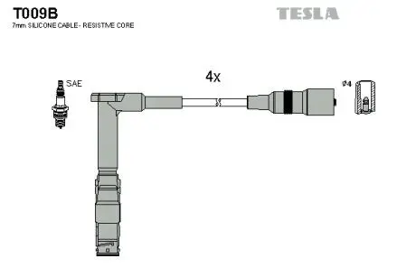 Кабель запалювання, к-кт MB 92-98 1,8; 2,0; 2,2 W124, S124, C124, A124 TESLA T009B (фото 1)