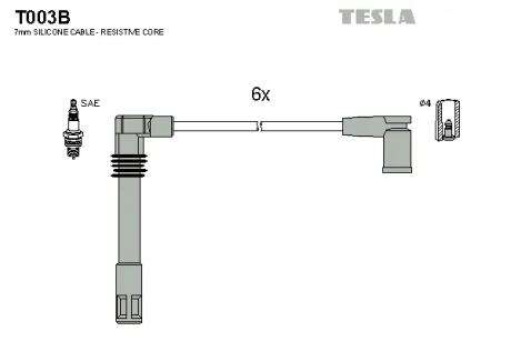 Кабель запалювання, к-кт Audi A4, A6 97-00 2,4; 2,8, VW Passat 97-00, Skoda Superb 02- 2,8 TESLA T003B (фото 1)