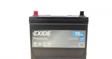 Аккумулятор стартерный Premium 6СТ-75 АЗИЯ EXIDE EA755 (фото 1)