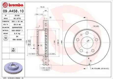 Гальмівний диск пер. Jumper II/Ducato/Boxer 06- (300x74mm)(1шт/уп) BREMBO 09.A458.10