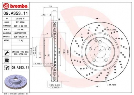 Гальмiвній диск BREMBO 09.A353.11