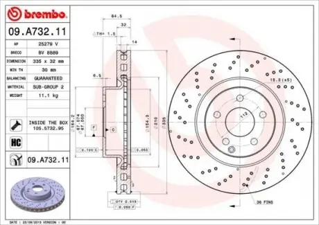 Гальмівний диск Painted disk BREMBO 09.A732.11 (фото 1)