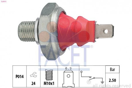 Датчик давления масла Audi 80/100 2.6 / 2.8 91-94 FACET 7.0111