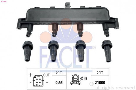 Катушка зажигания BERLINGO/C2/C3 I/C3/P206/P307 1.1-1.6 93- FACET 9.6305 (фото 1)