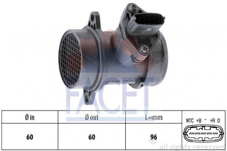 Расходомер воздуха (5 конт.) FIAT DOBLO / PUNTO 1.3D / 1.4 03- FACET 10.1158 (фото 1)