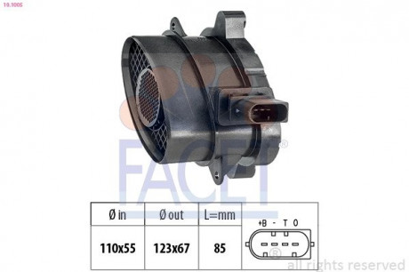 Расходомер воздуха BMW 3 (E46 / E90) / 5 (E60) / X3 (E83) 2.0D / 2.5D / 3.0D 03-11 FACET 10.1005