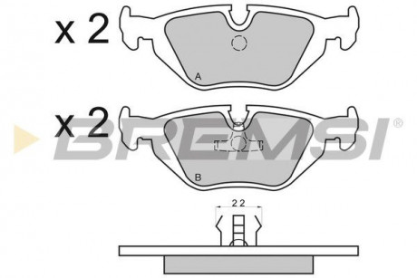 Тормозные колодки зад. BMW 3 (E36, E46) / 5 (E34) / 7 (E32) 86-06 (ATE) (123x43,6x16,7) BREMSI BP2498 (фото 1)