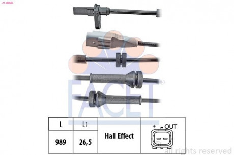 Датчик ABS Citroen BERLINGO / Peugeot 5008, PARTNER 06- задний Л / Пр FACET 21.0096