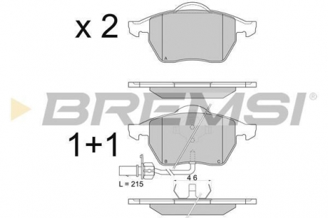 Тормозные колодки перед. Passat B5 / Audi A4 / A6 00-05 (с датчиком) BREMSI BP2816 (фото 1)