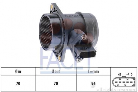 Расходомер воздуха (5 конт.) VW T4 / LT II 1.9D / 2.5D 95-06 (L = 96) FACET 10.1284 (фото 1)