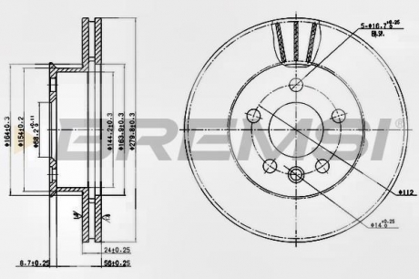 Тормозной диск перед. T4 90 (R15) (2.4D) (280x24) (вент.) BREMSI DBA427V