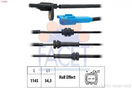 Датчик ABS Citroen C2, C3 / Peugeot 1007 02-11 перед Л / Пр FACET 21.0062