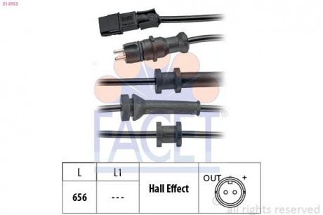 Датчик ABS Renault Laguna 01- зад Л / Пр (603 mm) FACET 21.0153