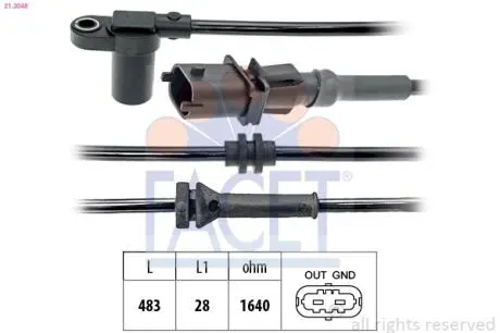 Датчик ABS передній Combo / Corsa C 01- (510 мм) FACET 21.2048