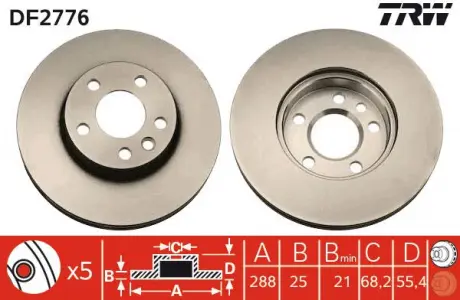 Диск тормозной (1 шт.) FORD (Europe) - SEAT - VOLKSWAGEN Galaxy / Galaxy Van / Alhambra / A TRW DF2776