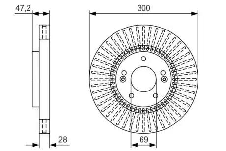 Тормозной диск HYUNDAI Sonata / ix35 \ &#039;\&#039; F \ &#039;\&#039; 2,0-2,4 \ &#039;\&#039; 09 &gt;&gt; BOSCH 0986479U43 (фото 1)