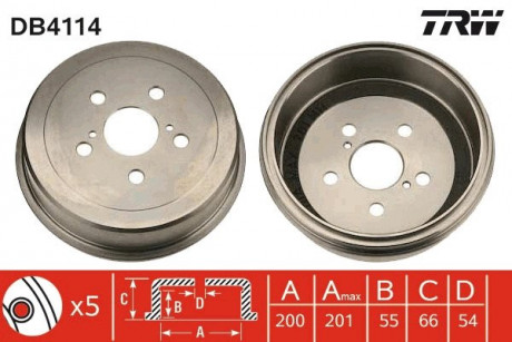 Тормозной барабан TOYOTA Camry / Carina / Celica "R" 82-93 TRW DB4114 (фото 1)