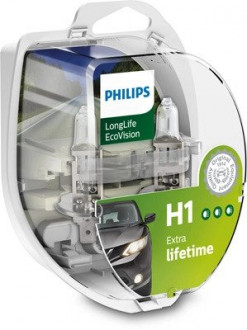 Автолампа LongLife EcoVision H1 P14,5s 55 W прозрачная PHILIPS 12258LLECOS2