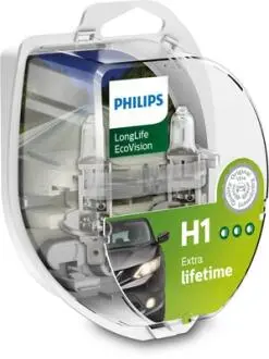 Автолампа LongLife EcoVision H1 P14,5s 55 W прозрачная PHILIPS 12258LLECOS2
