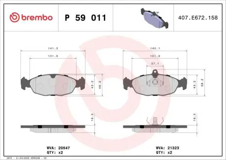 Гальмівні колодки дискові BREMBO P59 011