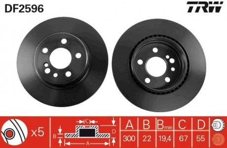 Диск тормозной (1 шт.) MERCEDES 400/420/500/600 / S420 / S500 / S600 TRW DF2596