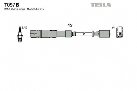 Комплект кабелей зажигания TESLA T097B
