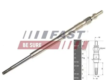 Свеча накала Jumper3 / Boxer3 F1CE0481D 3.0HDi 152mm FAST FT82706 (фото 1)